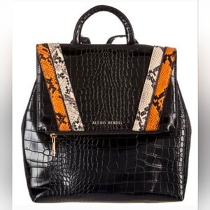 Alexis Bendel Faux Leather Black Croc Print Fashion Backpack